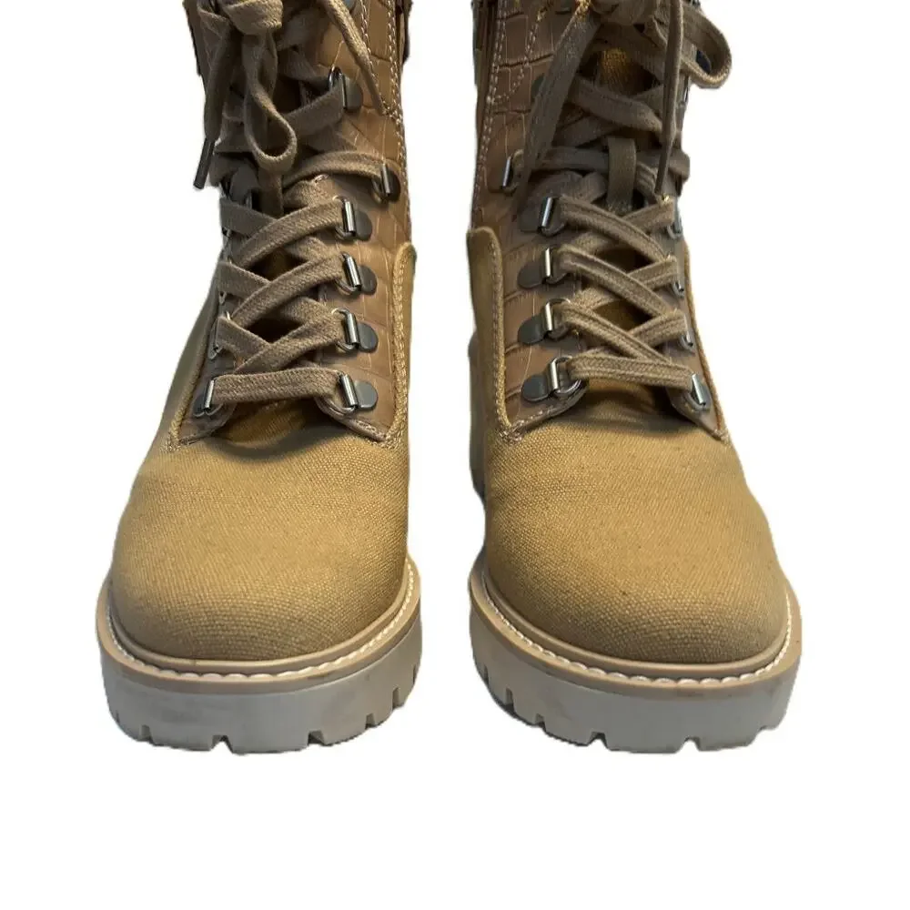 VGC Dolce Vita Hank Canvas Faux Leather Combat Winter Hiking Café/Tan Boots 8.5
